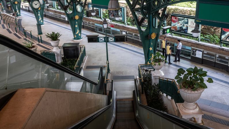 <strong>Foreign tourists staying away: </strong>A nearly empty Disneyland train station. Dozens of<a href="index.php?page=&url=https%3A%2F%2Fwww.cnn.com%2Ftravel%2Farticle%2Fhong-kong-travel-advice-hnk-intl-trnd%2Findex.html" target="_blank"> </a>countries have issued travel warnings for Hong Kong and travelers are staying well away. 