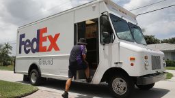 FORT LAUDERDALE, FLORIDA - AUGUST 07: A FedEx delivery truck is seen on August 07, 2019 in Fort Lauderdale, Florida. The FedEx company announced today it will stop delivering ground shipments for the Amazon company. (Photo by Joe Raedle/Getty Images)