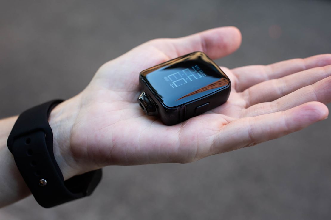 The face of this watch, when removed from its wrist band, becomes a vaping device. This product was purchased by California Healthline and appears on a model.