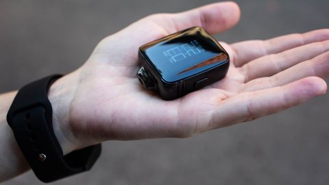 The face of this watch, when removed from its wrist band, becomes a vaping device. This product was purchased by California Healthline and appears on a model.