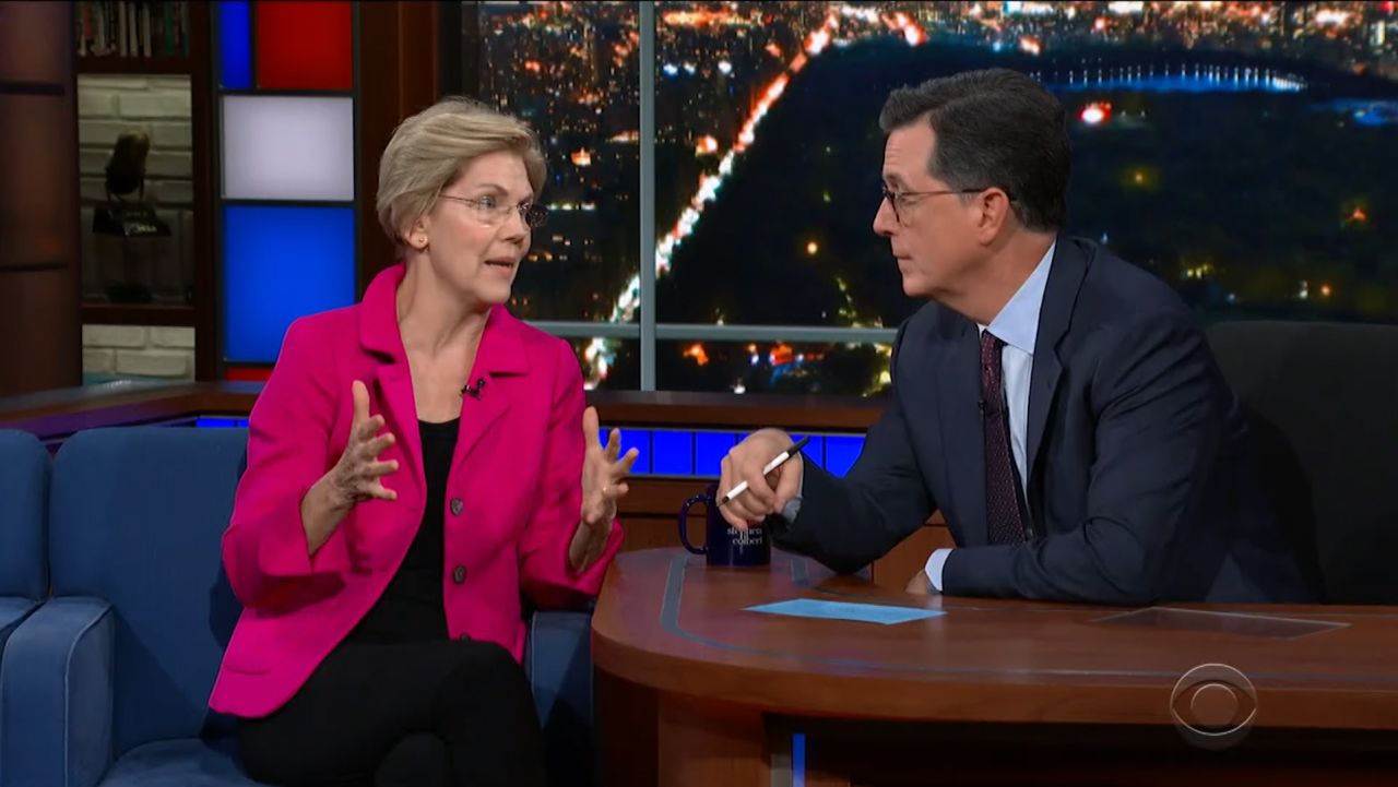 elizabeth warren late night laughs colbert