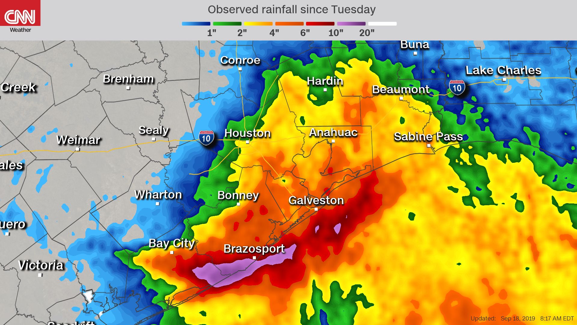 Here's how much rain fell between Tuesday morning and early Wednesday morning.