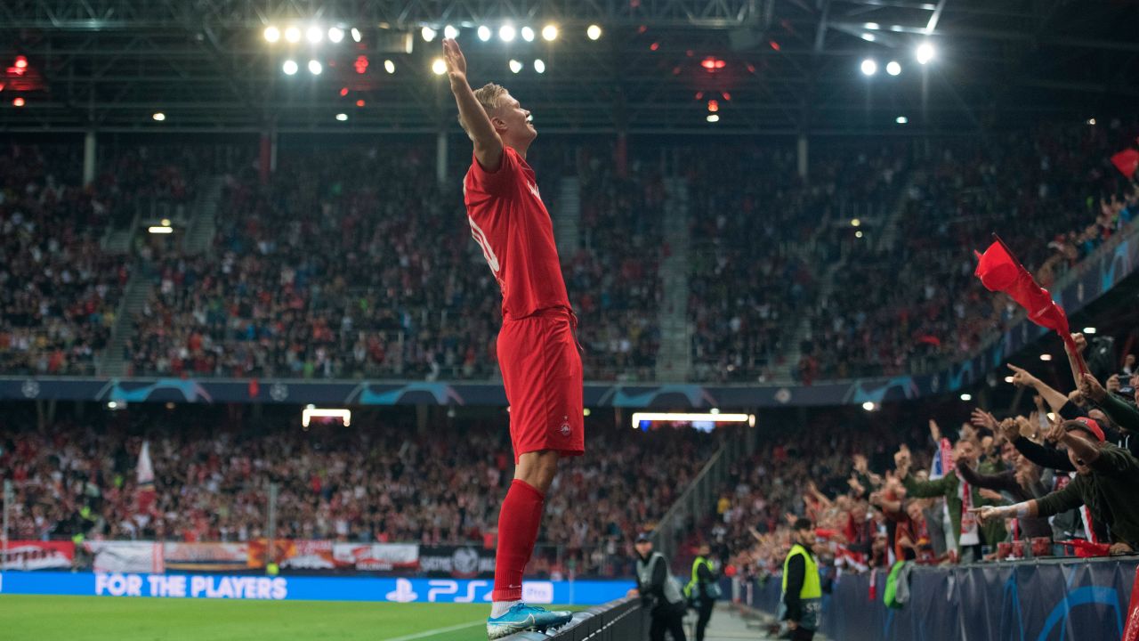 Haaland celebrates after scoring the second goal against Genk.