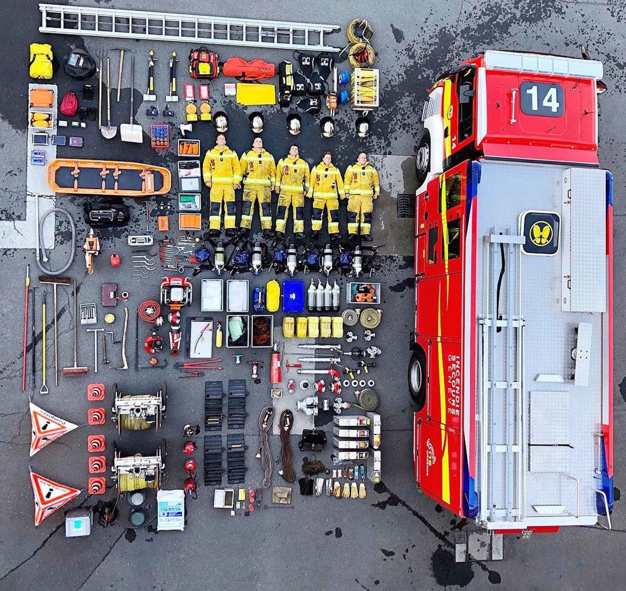 The Geneva Fire and Rescue Service in Switzerland shared a photo showcasing its fire truck and the crew and equipment it carries.