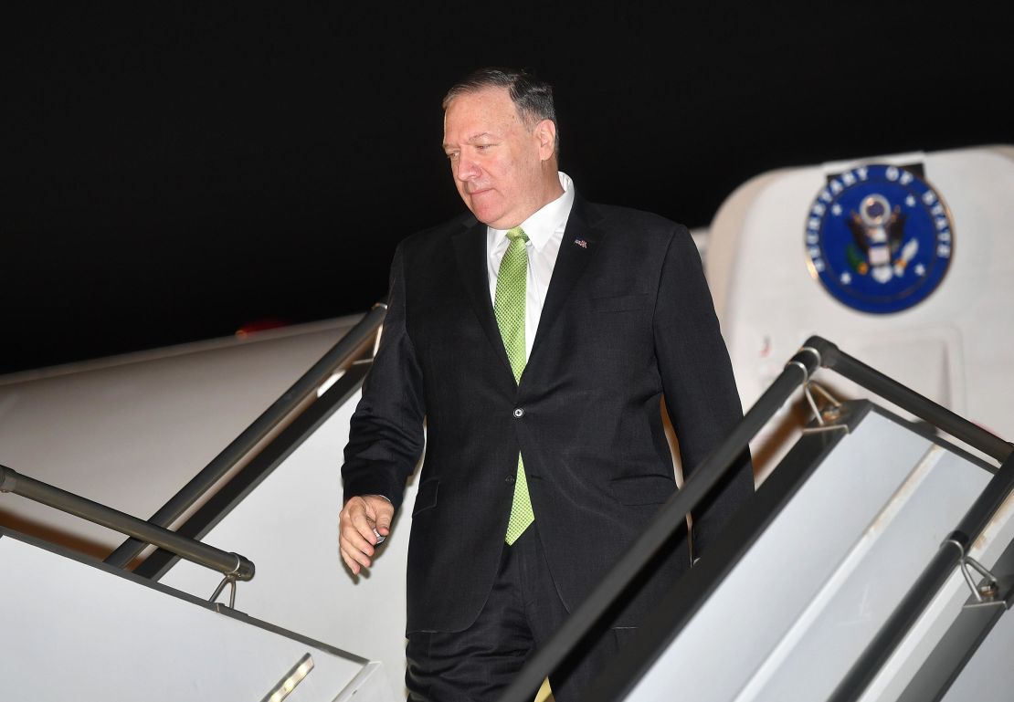 US Secretary of State Mike Pompeo steps off his plane on arrival this week at King Abdulaziz International Airport in Jeddah, Saudi Arabia.