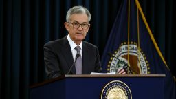 Federal Reserve Board Chairman Jerome Powell speaks at a news conference after a Federal Open Market Committee meeting on September 18, 2019 in Washington, DC. - The US Federal Reserve cut its benchmark interest rate for the second time this year on Wednesday but the policy committee is divided, with three of the 10 voting members dissenting.The central bank also moved to ease concerns about a cash crunch on financial markets by adjusting its key policy tool to help pump more funds through the financial plumbing. 