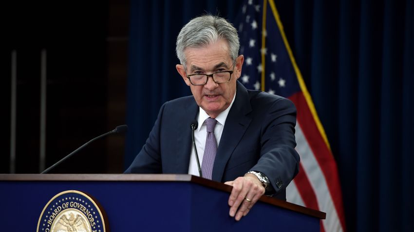 Federal Reserve Board Chairman Jerome Powell speaks at a news conference after a Federal Open Market Committee meeting on September 18, 2019 in Washington, DC. - The US Federal Reserve cut its benchmark interest rate for the second time this year on Wednesday but the policy committee is divided, with three of the 10 voting members dissenting.The central bank also moved to ease concerns about a cash crunch on financial markets by adjusting its key policy tool to help pump more funds through the financial plumbing. (Photo by Olivier Douliery / AFP)        (Photo credit should read OLIVIER DOULIERY/AFP/Getty Images)