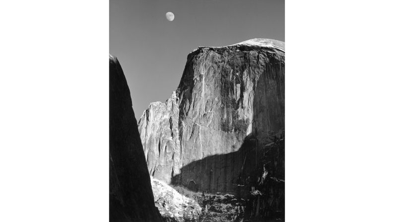 <strong>"Moon and Half Dome" (c. 1960).</strong> "In many people's minds, when you say 'Yosemite National Park,' they think 'Moon and Half Dome.' It has entered the collective consciousness," says Adams. "It is both familiar and majestic, and is easily one of Ansel's most known and recognized photographs."