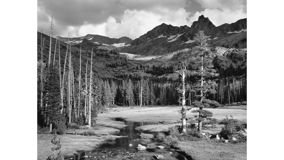<strong>"Mount Ansel Adams, Lyell Fork of the Merced River" (c. 1935).</strong> "My first visit to this site was a couple of years after Ansel passed. The whole valley is both serene and spectacular. From the peak of Mount Ansel Adams, you can see a chain of lakes spread below you like a necklace of sapphires," says Adams.