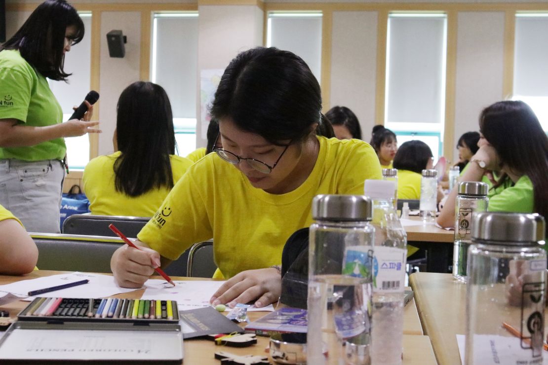 Yoo Chae-rin, 16, join in smartphone-free activities at a government smartphone addiction camp in Cheonan, South Korea.
