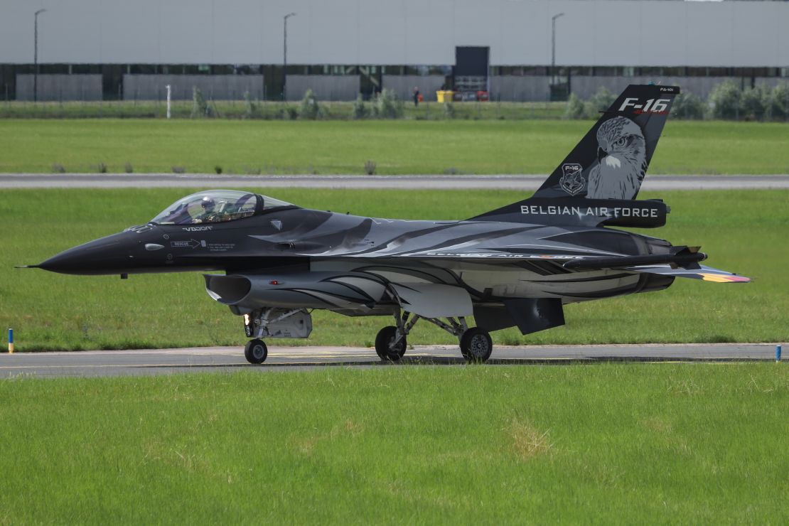 A Belgian Air Force F-16 AM fighter jet seen at the 53rd Paris Air Show in June 2019.