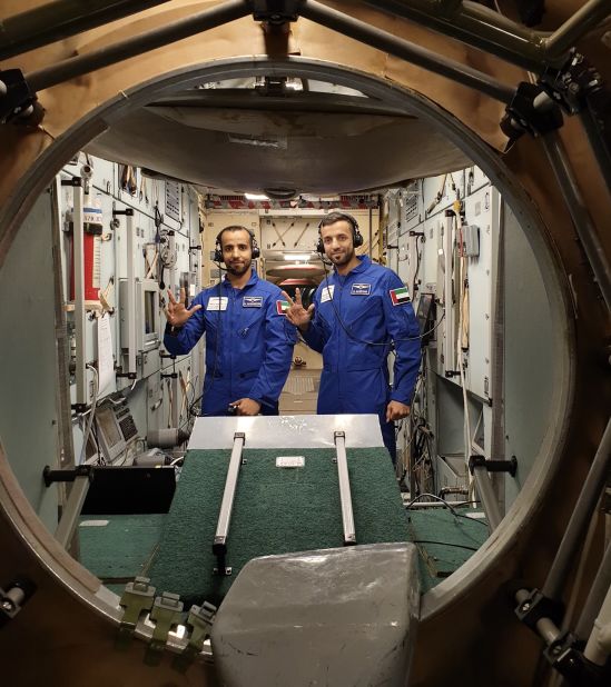 AlMansoori (L), shown here with mission backup astronaut Sultan AlNeyadi, also had to master the incredibly complex systems inside the Soyuz capsule. Both astronauts had to learn Russian in order to operate it.