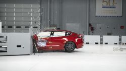 Action shot taken during the driver-side small overlap frontal crash test
