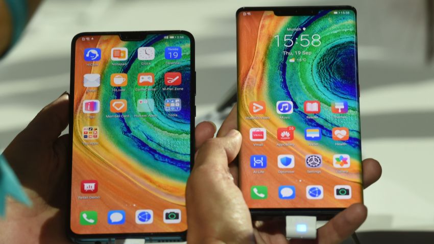 Huawei's "Mate 30 Pro", the latest smartphone by the Chinese tech giant Huawei, is displayed after a presentation to reveal Huawei's latest smartphones "Mate 30" and "Mate 30 Pro" in Munich, southern Germany, on September 19, 2019. - The latest high-end smartphone of Chinese giant Huawei could be the first that could be void of popular Google apps because of US sanctions. (Photo by Christof STACHE / AFP)        (Photo credit should read CHRISTOF STACHE/AFP/Getty Images)