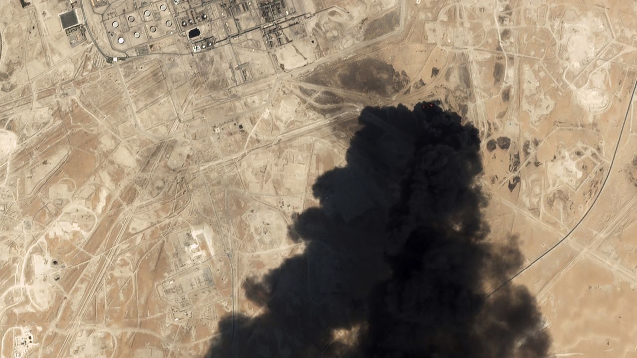 Black smoke rises from <a href="https://www.cnn.com/2019/09/16/middleeast/saudi-oil-attacks-explainer-intl/index.html" target="_blank">Saudi Aramco's Abqaiq oil processing facility</a> in Buqyaq, Saudi Arabia, in a satellite image taken on Saturday, September 14. Coordinated strikes targeted key Saudi Arabian oil facilities early on Saturday morning, causing a dramatic escalation in tensions between Iran and Saudi Arabia. Yemen's Houthi rebels claimed responsibility for the attack, saying the strikes were conducted by 10 drones in retaliation for Saudi Arabia's military campaign against the group in Yemen. The US has cast doubt on the Houthi statement, <a href="https://www.cnn.com/2019/09/18/politics/donald-trump-iran-sanctions-treasury/index.html" target="_blank">placing blame</a> on the group's benefactors, Iran, instead.