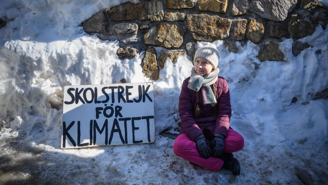 Greta Thunberg took her sign and her protest to Davos, to the sidelines of the World Economic Forum, in January. 