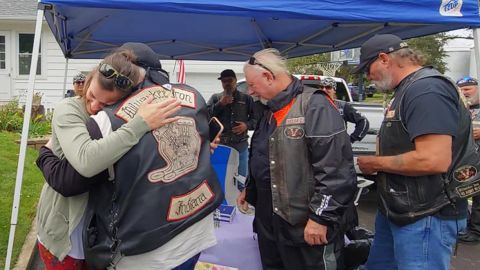 The bikers came to show their support for the daughter of a woman who helped save their lives. 