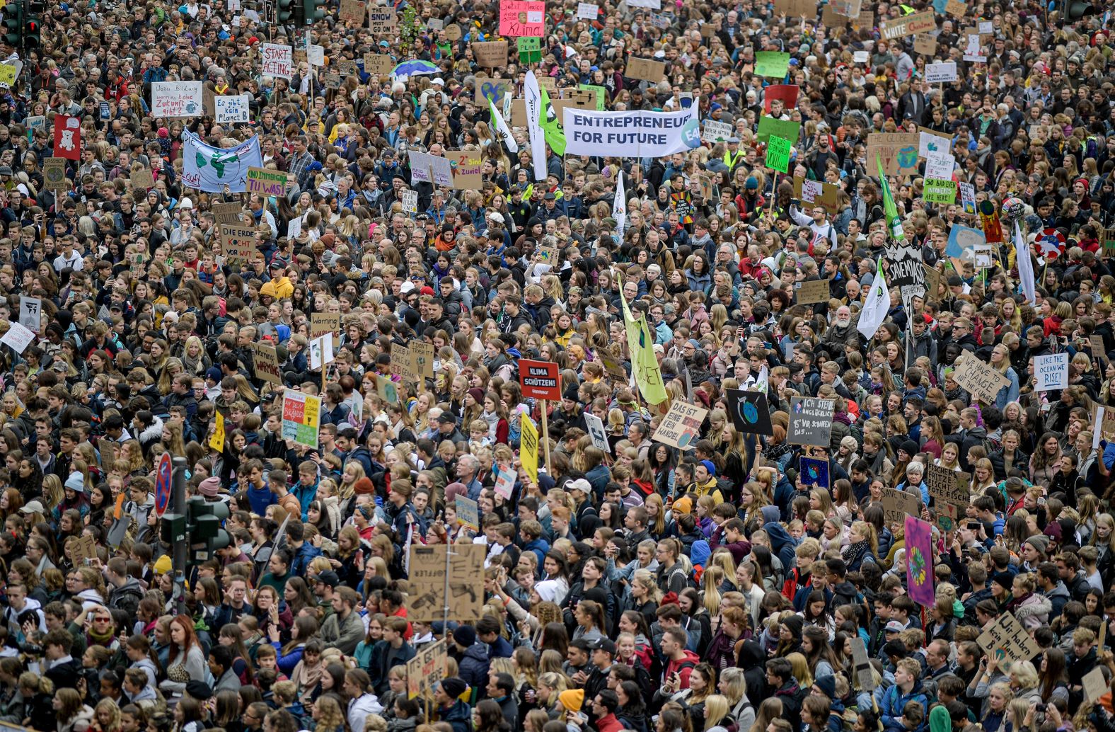 People rally in Hamburg, Germany.