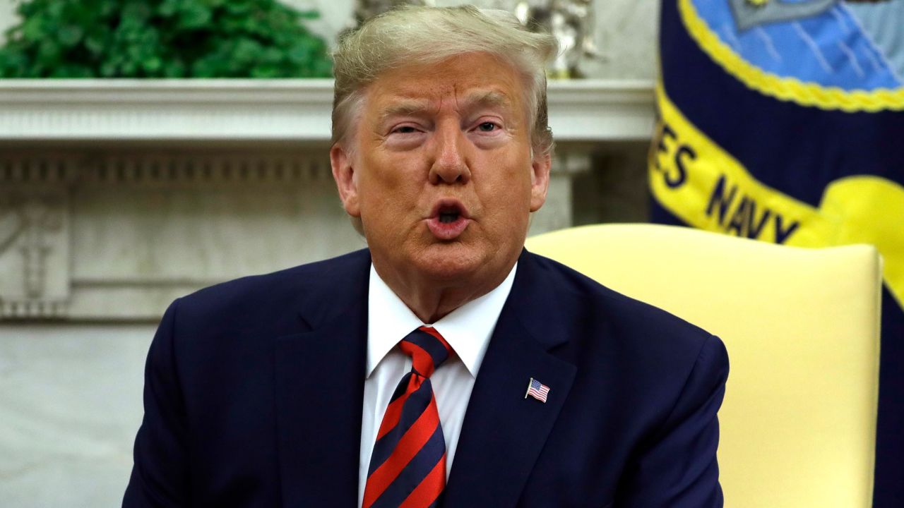 President Donald Trump speaks as he and first lady Melania Trump meet with Australian Prime Minister Scott Morrison and his wife Jenny Morrison in the Oval Office of the White House, Friday, September 20, 2019, Washington.