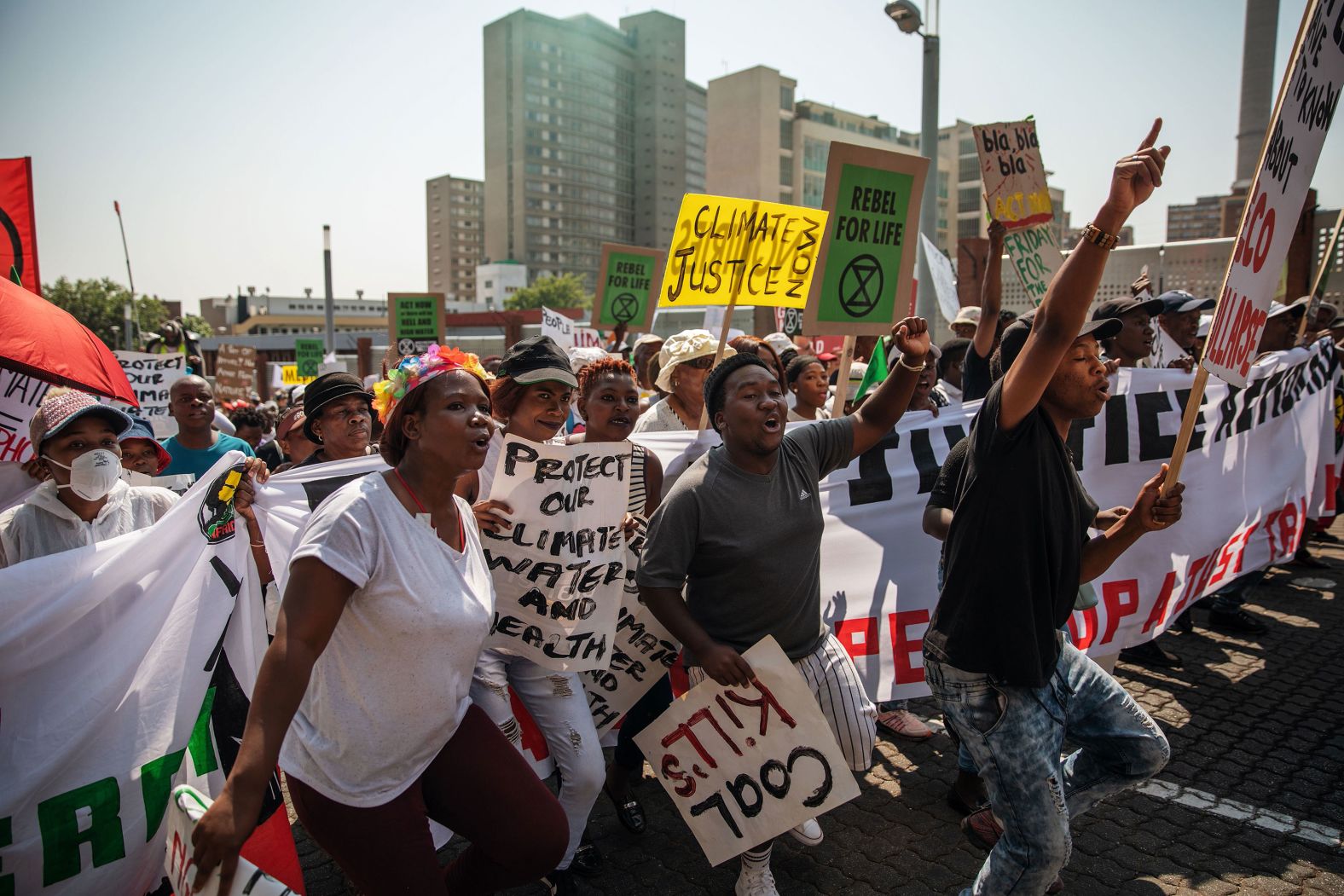Protesters march in Johannesburg, South Africa.