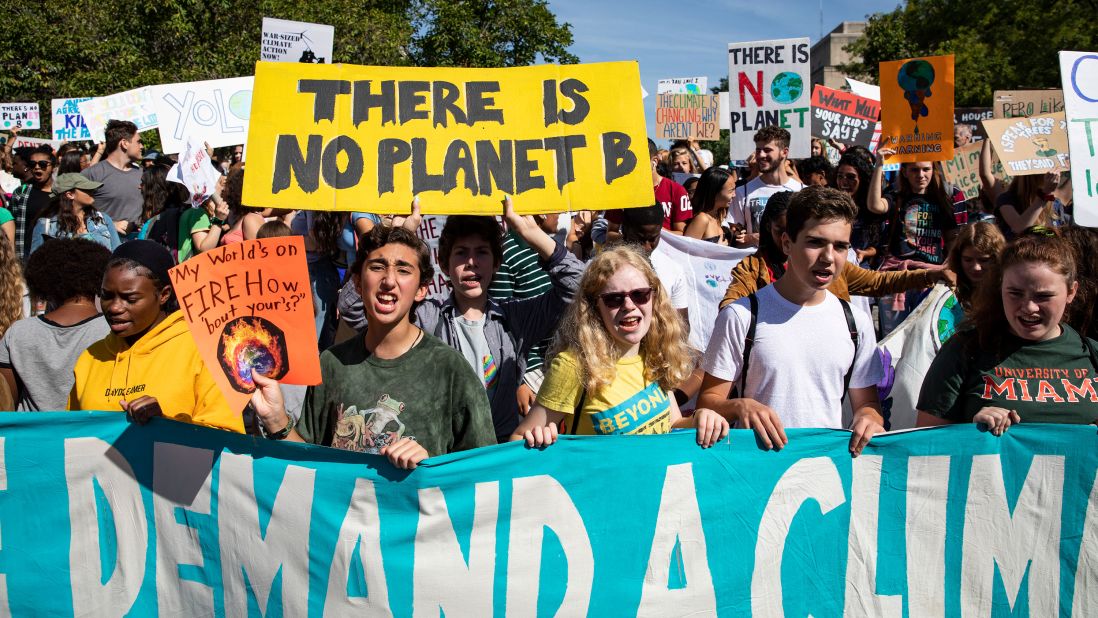 Protesters gather in John Marshall Park in Washington on Friday, September 20, as they take part in a global climate strike