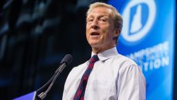 Democratic presidential candidate, billionaire Tom Steyer speaks during the New Hampshire Democratic Party Convention at the SNHU Arena  on September 7, 2019 in Manchester, New Hampshire. 