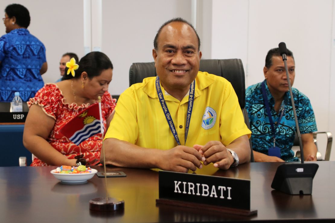 Kiribati President Taneti Mamau (C) smiles as he attends the "Small Islands States" meeting at the Civic Center in Aiwo on the Pacific island of Nauru on September 3, 2018.