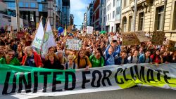 BRUSSELS, BELGIUM - SEPTEMBER 20: Young protesters hold up banners and chant during the third edition of the 'Global Strike For Future' Belgium march to raise awareness for climate change on Friday 20 September 2019 in Brussels, Belgium. Millions of people join protests around the world today to mark the start of a week of global climate strikes, with activists calling on their Governments to urgently address the climate crisis. (Photo by Thierry Monasse/Getty Images)
