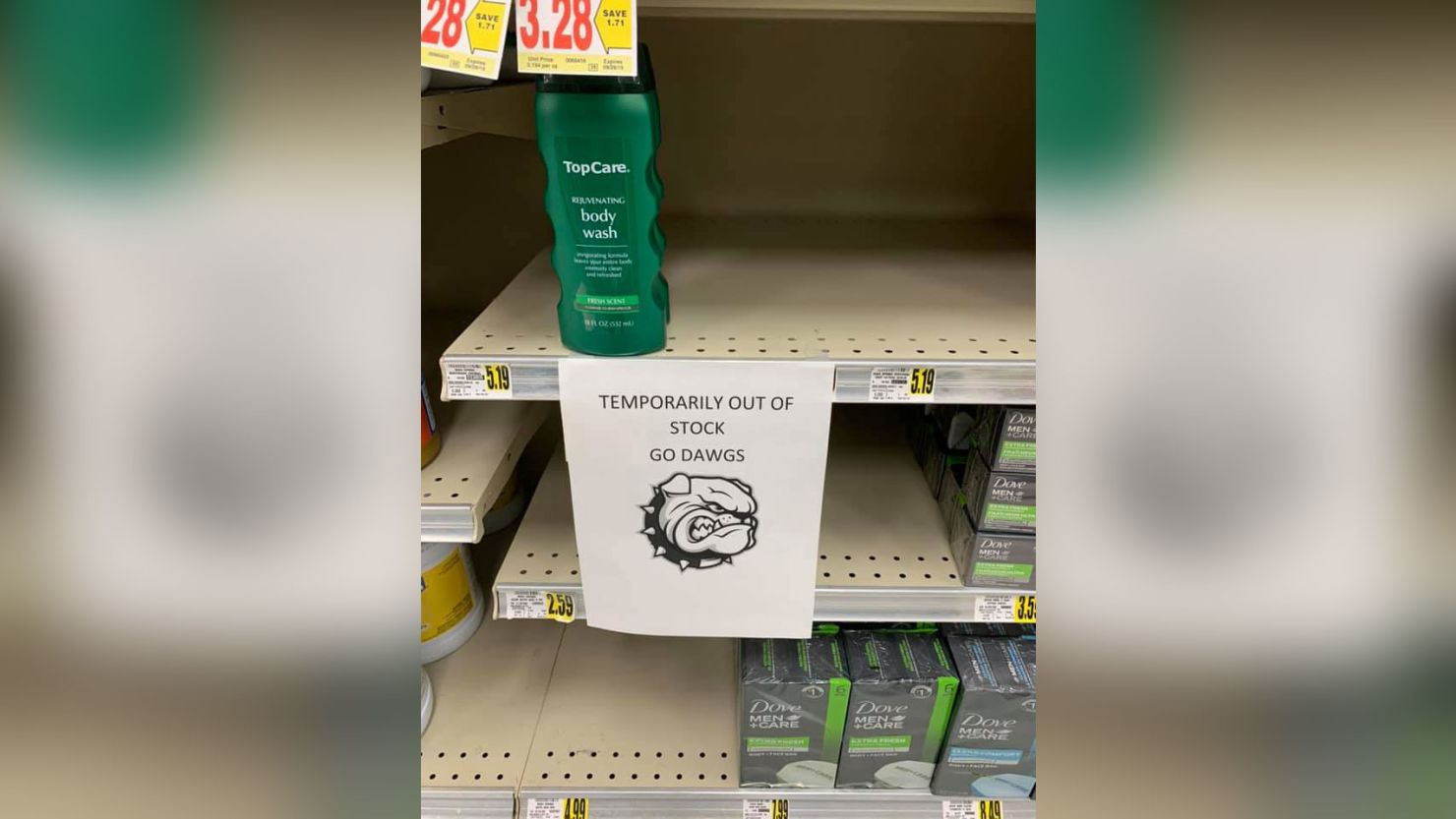 A Georgia supermarket told customers that its Irish Spring products were out of stock ahead of the Georgia vs. Notre Dame college football game.