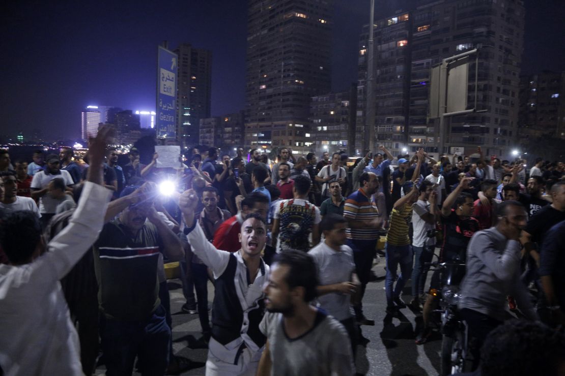 Protesters in Cairo call for the removal of the president on September 20.