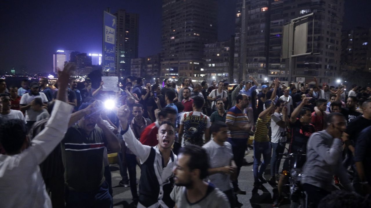 Protesters in Cairo call for the removal of the president on September 20.