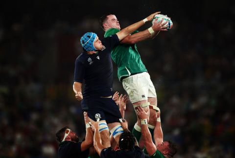 James Ryan of Ireland wins a line out during his side's  27-3 win over Scotland. 