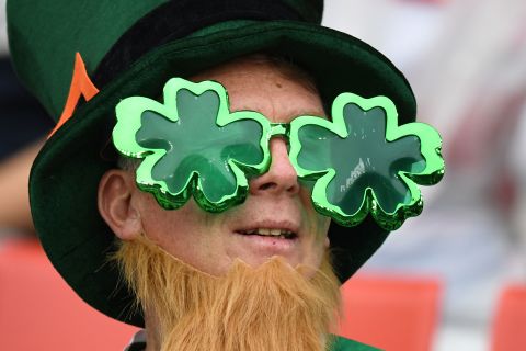 An Ireland supporter looks on prior to his side's opening game.