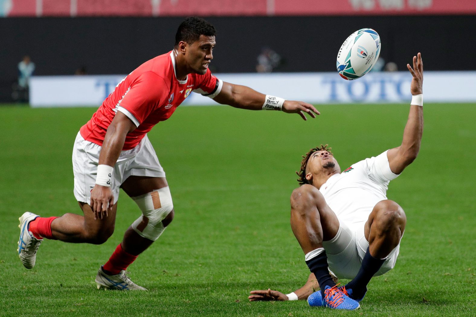 England's Anthony Watson juggles the ball.