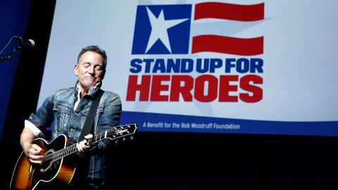 Springsteen performs at a 2018 Stand Up For Heroes event benefiting veterans at Madison Square Garden in  New York City. 
