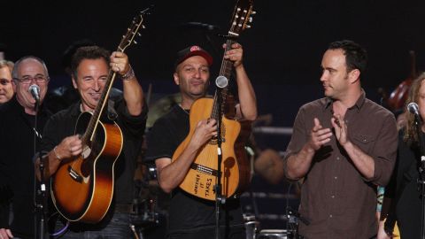 Springsteen, Rage Against the Machine's Tom Morello and Dave Matthews (from left) perform at a concert celebrating Pete Seeger's 90th birthday in 2009 in New York City.
