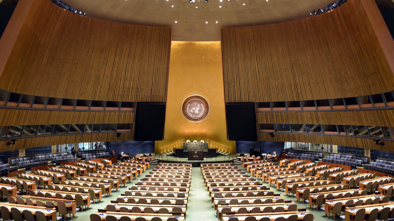 The meeting room inside United Nations headquarters as seen on 4 September 2015 in New York, United States.