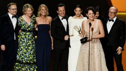 LOS ANGELES, CALIFORNIA - SEPTEMBER 22: Phoebe Waller-Bridge (speaking) and fellow cast and crew members of 'Fleabag' accept the Outstanding Comedy Series award onstage during the 71st Emmy Awards at Microsoft Theater on September 22, 2019 in Los Angeles, California. (Photo by Kevin Winter/Getty Images)