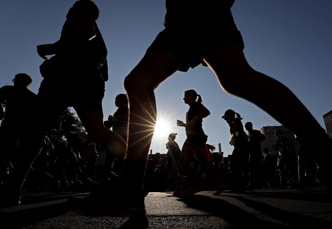 Runners compete in a 5k race on the first day of the Oasis International Marathon de Montreal on September 21 in Montreal, Canada.