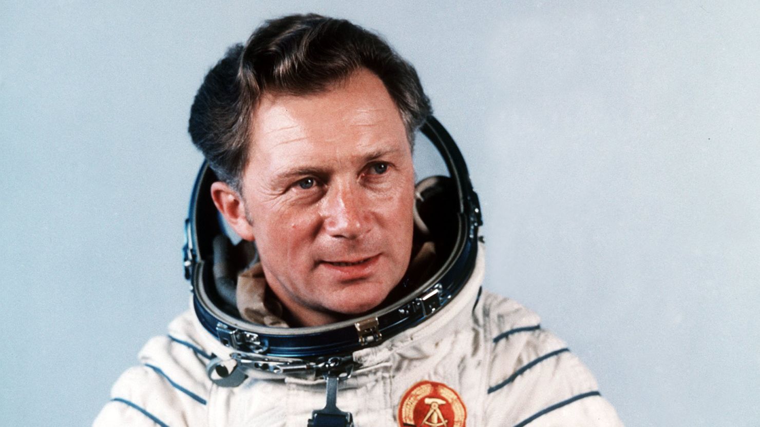 Sigmund Jähn, who has died aged 82,  poses after his successful flight with the Soviet spaceship Soyuz 31 in 1978.