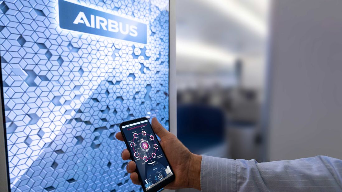 <strong>New cabin concept:</strong> Airbus's Airspace Connected Experience is billed as the airplane cabin of the future, where travelers will be just as connected to technology as they are on the ground.