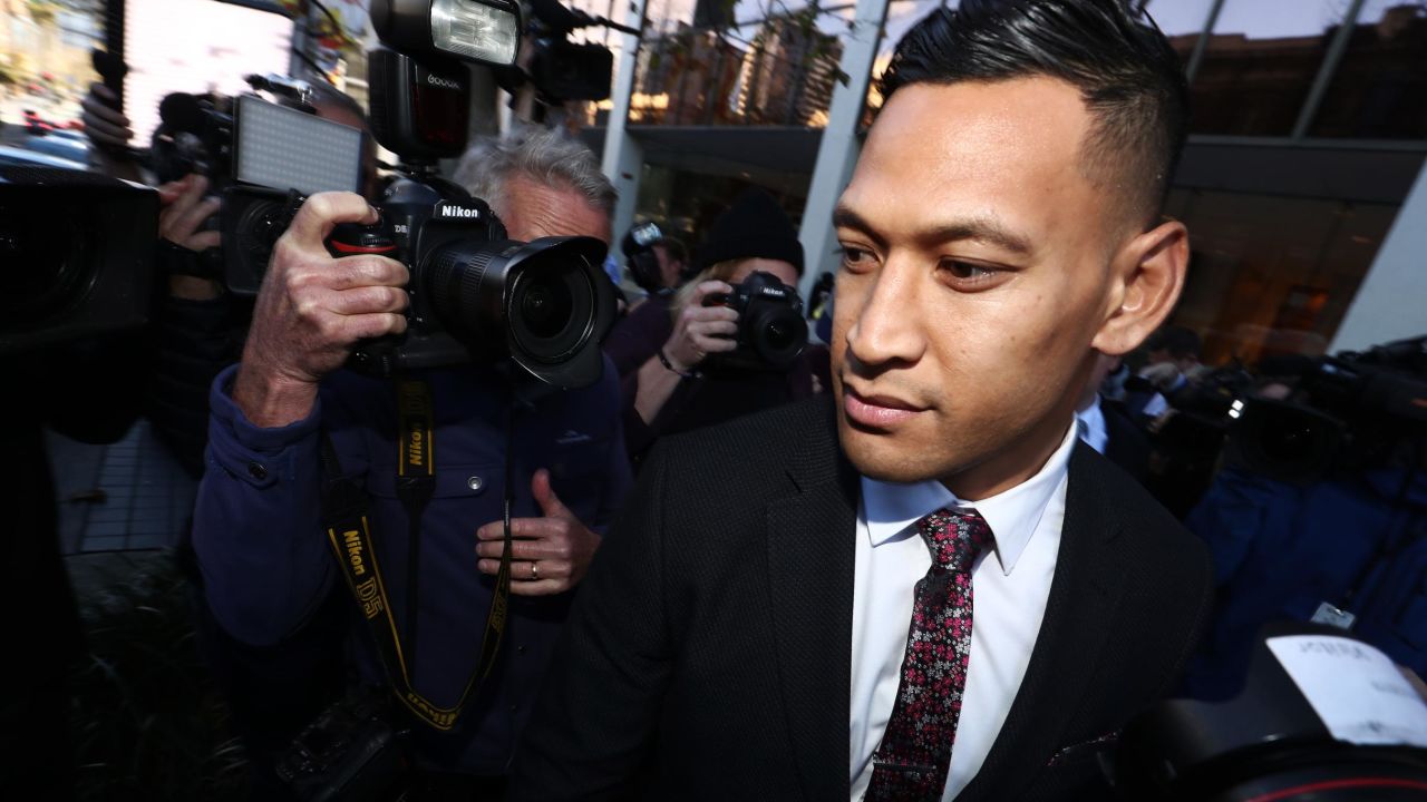 Israel Folau departs his conciliation meeting with Rugby Australia in June 2019.