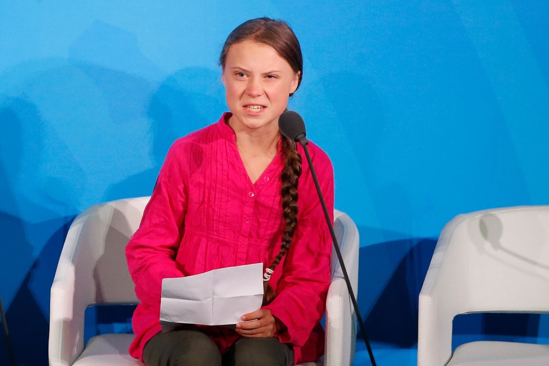 Environmental activist Greta Thunberg addresses the Climate Action Summit at the United Nations General Assembly.