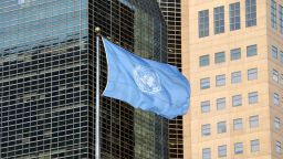 The United Nations flag is seen is seen during the Climate Action Summit 2019 at the United Nations General Assembly Hall September 23, 2019 in New York City. 