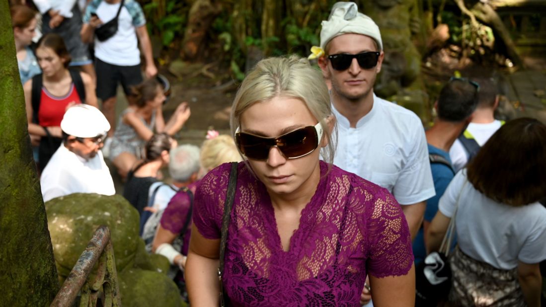 <strong>Gross misconduct: </strong>YouTube vloggers Sabina Dolezalova and Zdenek Slouka issued a public apology after Slouka was filmed lifting his girlfriend's skirt at a temple in Bali's Sacred Monkey Forest Sanctuary. <br />
