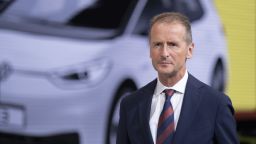12 September 2019, Hessen, Frankfurt/Main: Herbert Diess, Chairman of the Board of Management of Volkswagen AG, is about to begin Chancellor Merkel's (CDU) opening tour of the Volkswagen stand at the IAA. Photo: Silas Stein/dpa (Photo by Silas Stein/picture alliance via Getty Images)