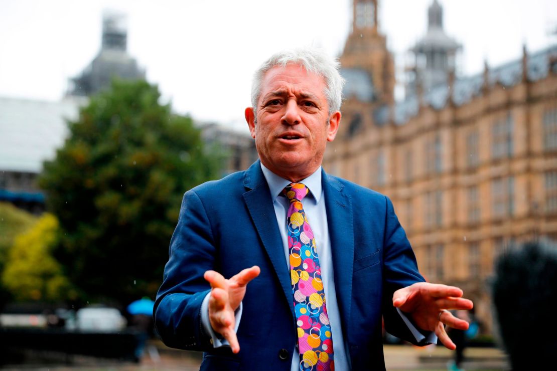 Speaker of the House of Commons John Bercow speaks to the media outside the Houses of Parliament.