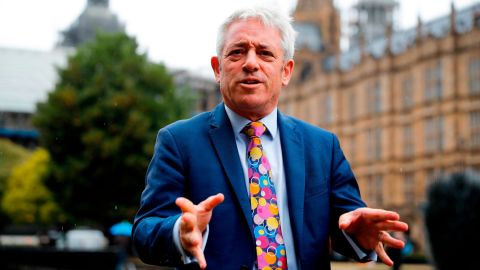 Speaker of the House of Commons John Bercow speaks to the media outside the Houses of Parliament.