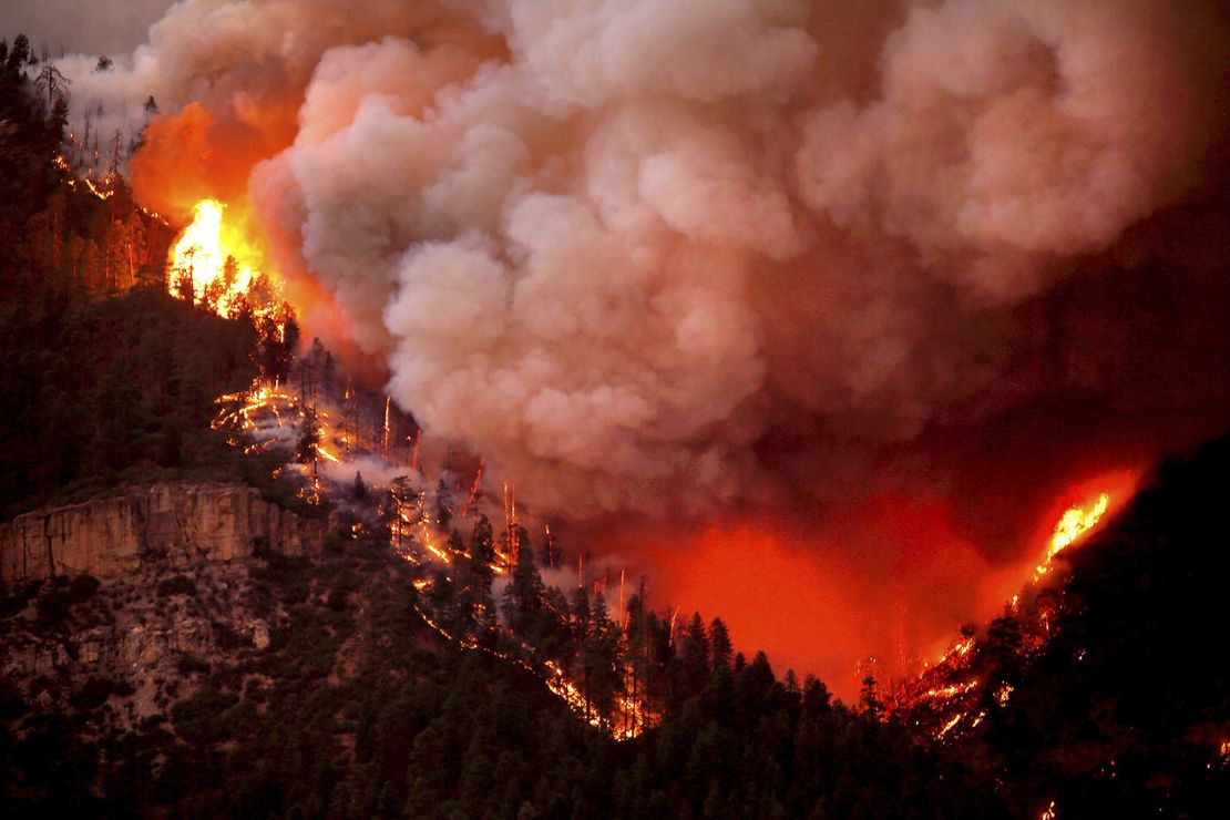 The 416 Fire burns down Hermosa Cliffs above U.S. Highway 550 near Hermosa, Colorado in June 2018.