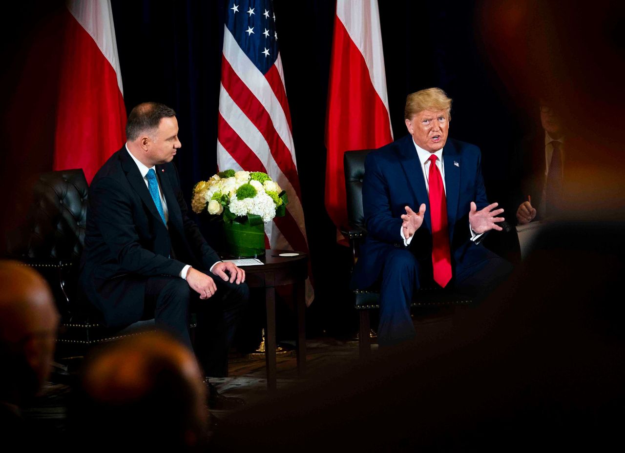 Trump makes remarks about former Vice President Joe Biden and Ukraine while meeting with President Andrzej Duda of Poland on Monday, September 23.
